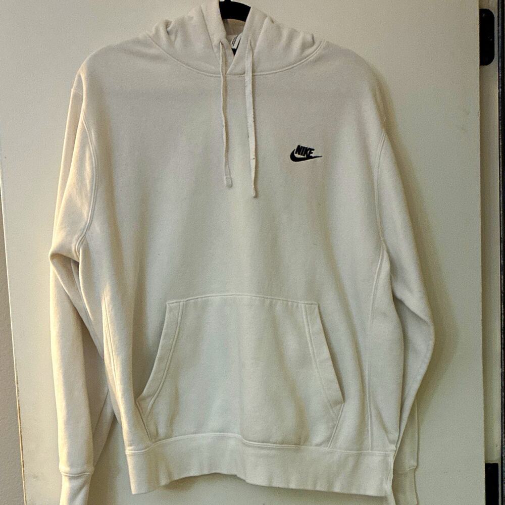 Nike Sportswear Club Fleece Pullover Hoodie White Black Embroidered Logo Mens L